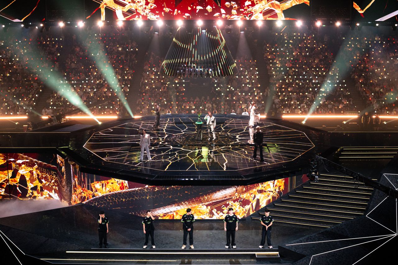 Flame effects across EnjoyGalaxy audience Torches during the VALORANT Champions Shanghai 2026 player entrances